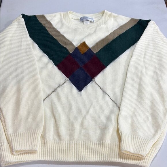 Mens Cream Argyle Sweater - Picture 1 of 3